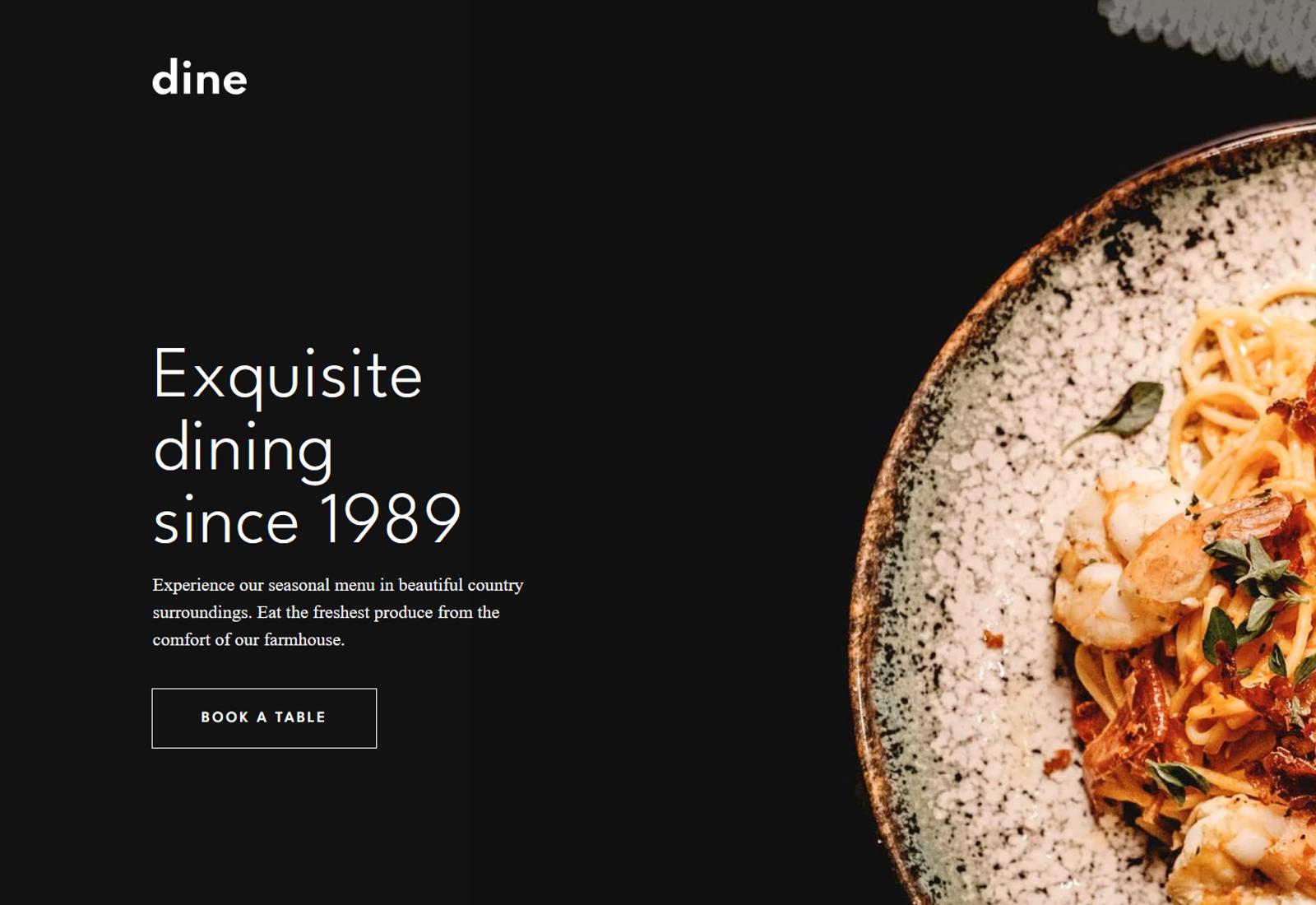 Desktop preview of the Dine website